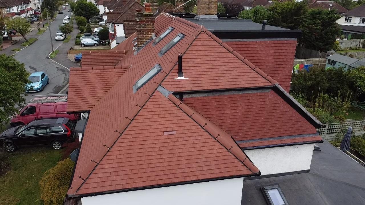 Aerial view of the new roof, hips and roof windows