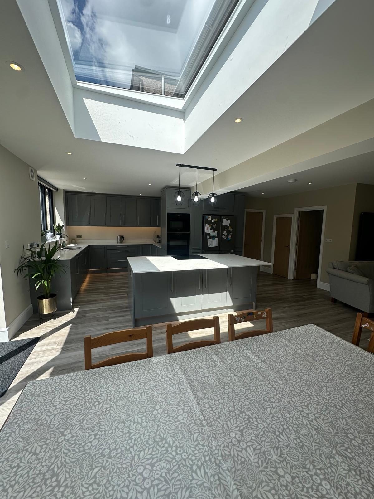 Open-plan kitchen created within a rear extension, Epsom