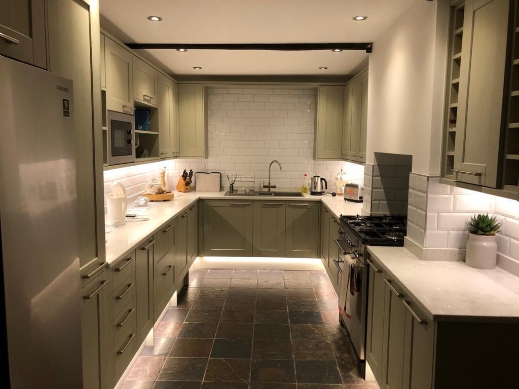 Sage shaker kitchen with range cooker, Weybridge