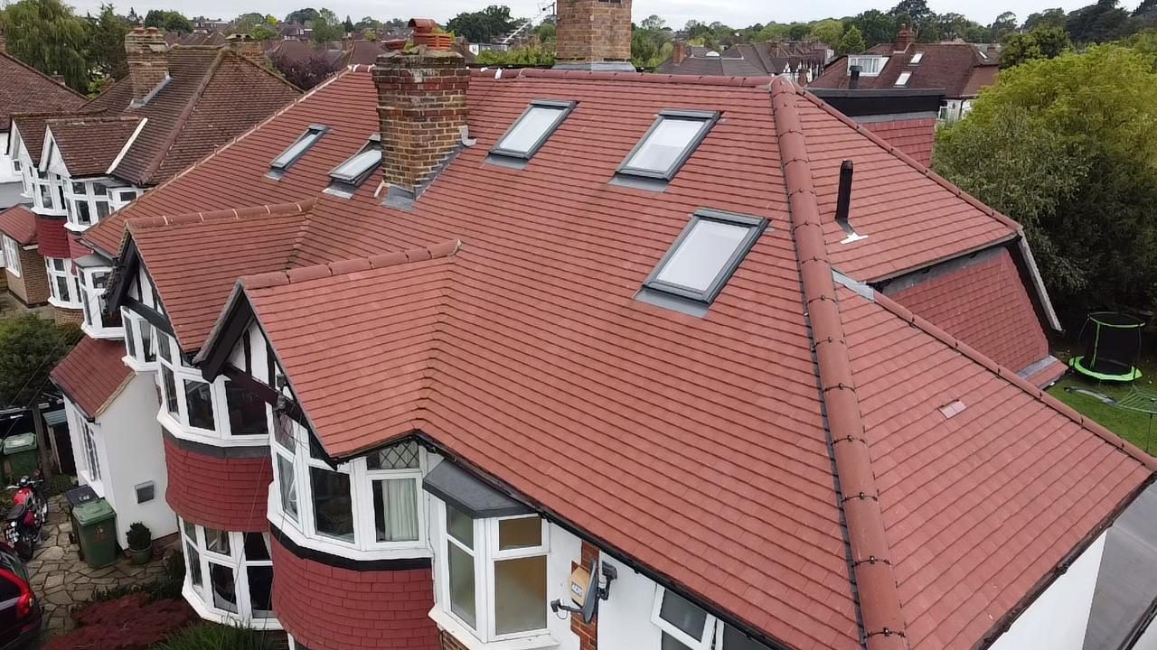 Aerial view of a loft conversion with five new skylights
