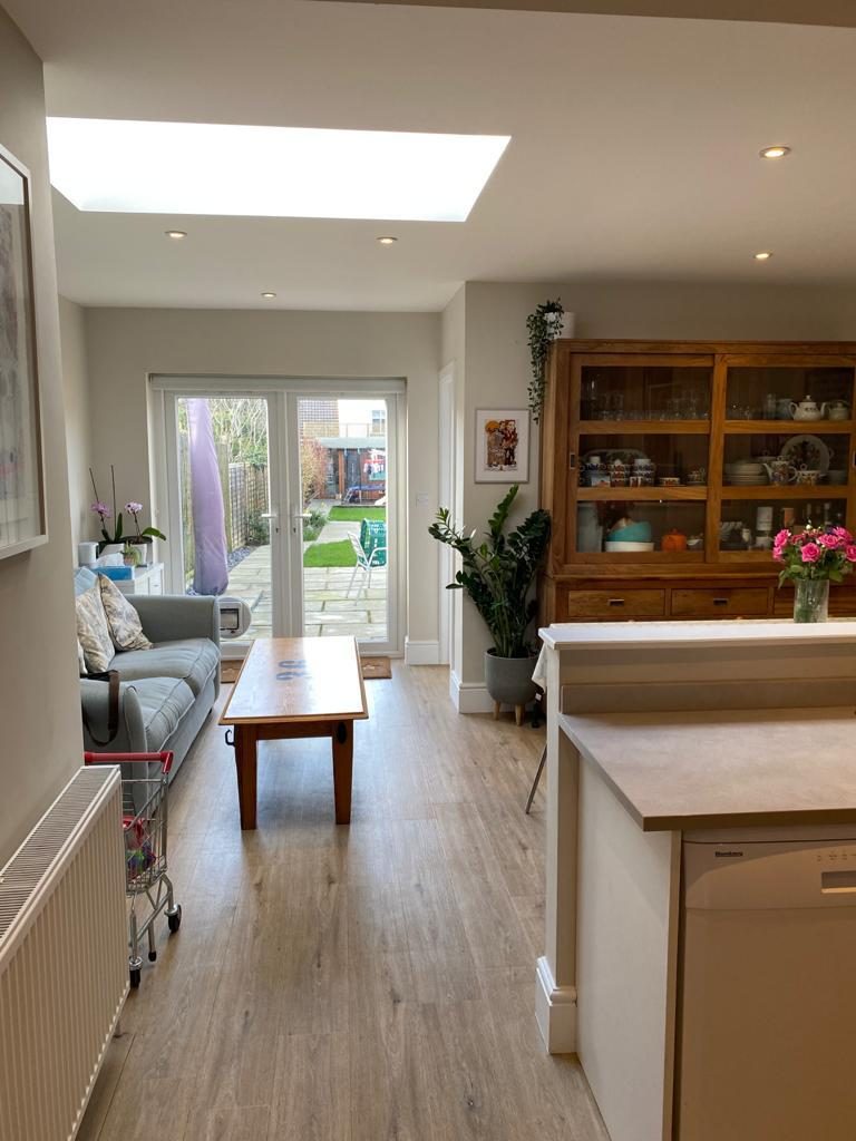 Bright open-plan living space in a rear extension, Worcester Park